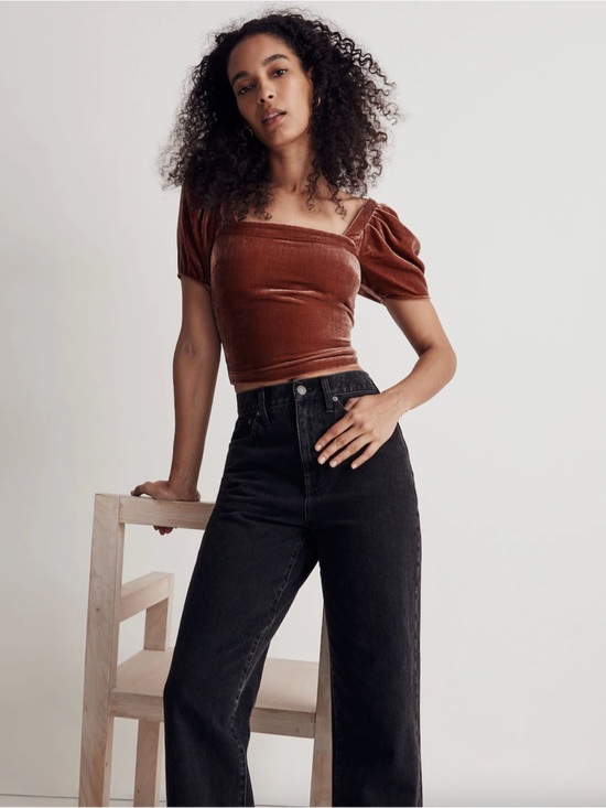 Madewell Tops - Madewell Rust Velvet Square-Neck Crop Top